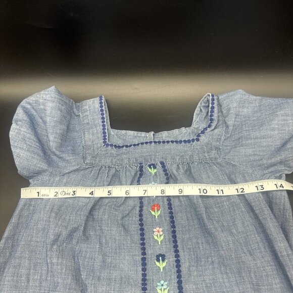 J Crew Crewcuts Girls Blue Chambray Puff Sleeve Embroidered Floral Dress Sz 8 - Picture 9 of 10